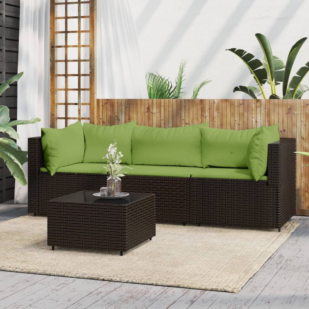 vidaXL 4 Piece Patio Lounge Set with Cushions Brown Poly Rattan-0