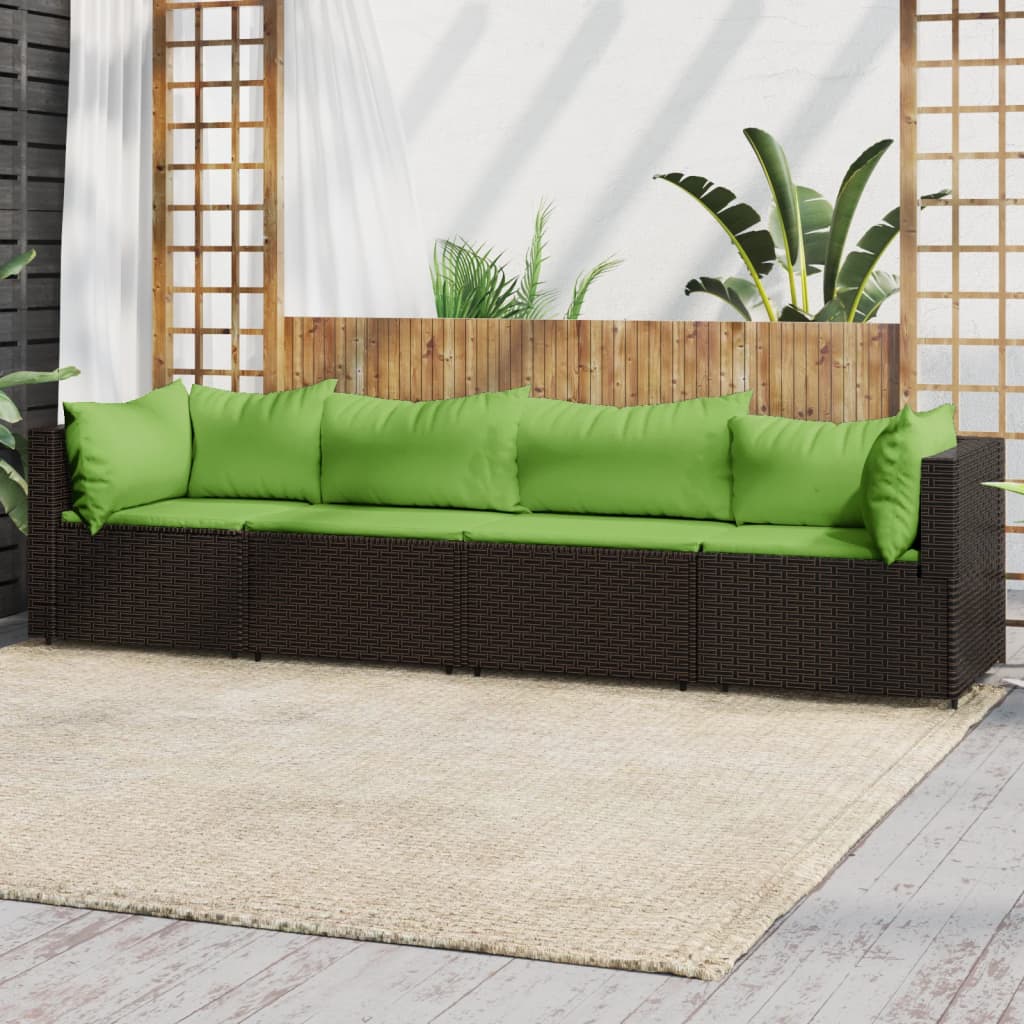 vidaXL 4 Piece Patio Lounge Set with Cushions Brown Poly Rattan-0