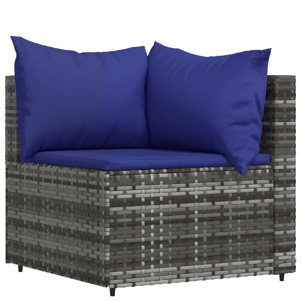 vidaXL 3 Piece Patio Lounge Set with Cushions Gray Poly Rattan-2