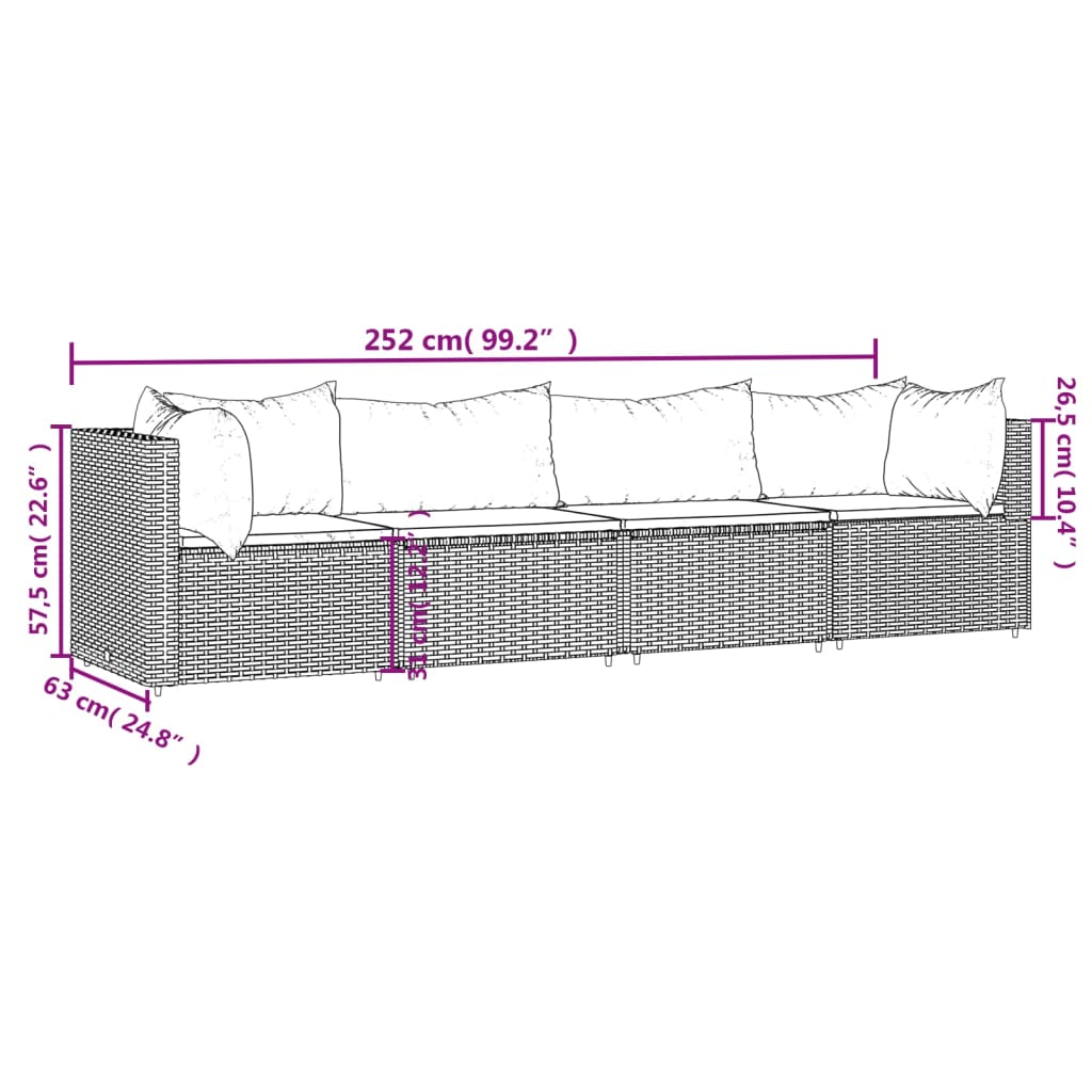 vidaXL 4 Piece Patio Lounge Set with Cushions Gray Poly Rattan-7