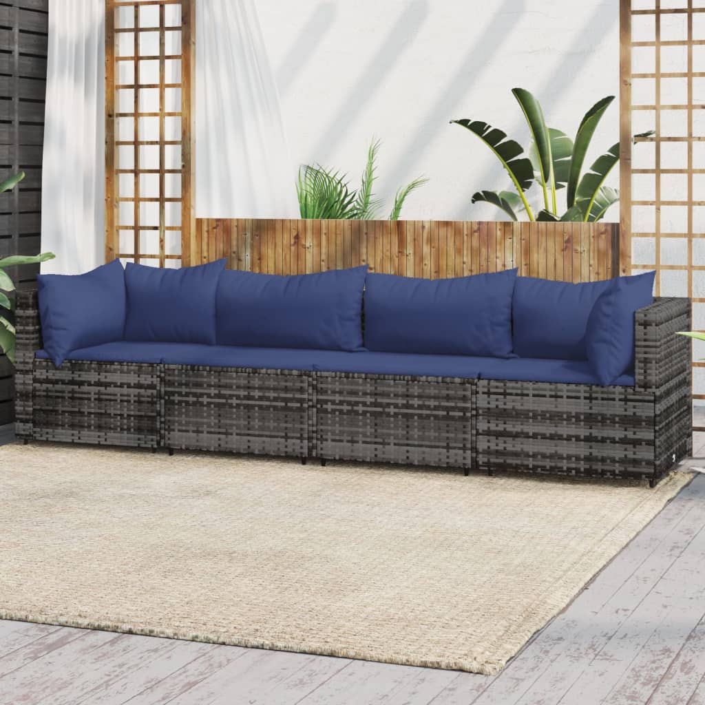 vidaXL 4 Piece Patio Lounge Set with Cushions Gray Poly Rattan-0