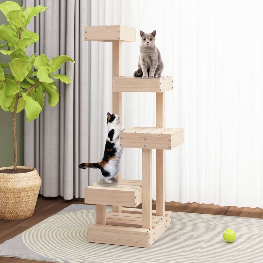vidaXL Cat Tree Tall Large Activity Center Tower Furniture Solid Wood Pine-6