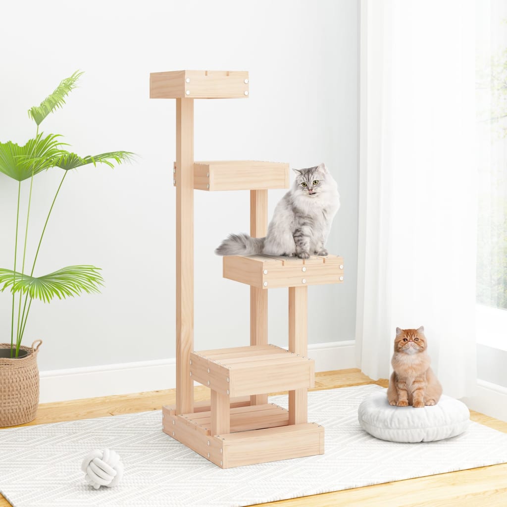 vidaXL Cat Tree Tall Large Activity Center Tower Furniture Solid Wood Pine-4