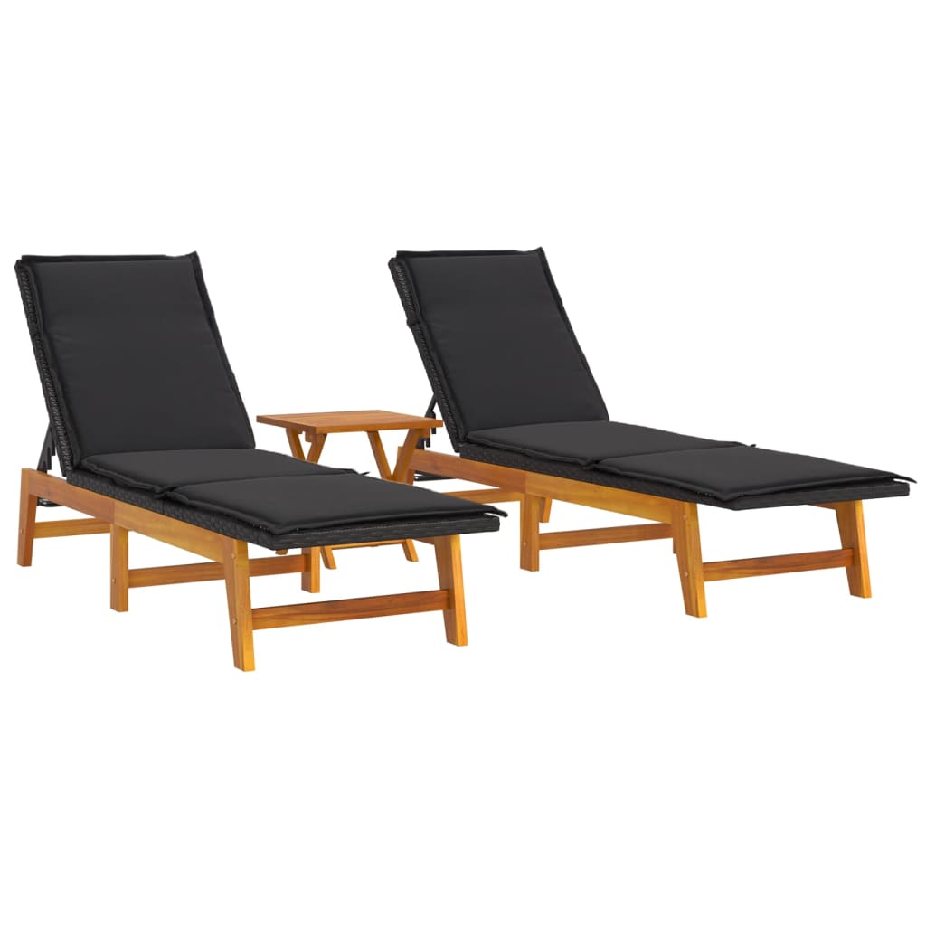 vidaXL 3 Piece Patio Lounge Set Poly Rattan&Solid Wood Acacia-1