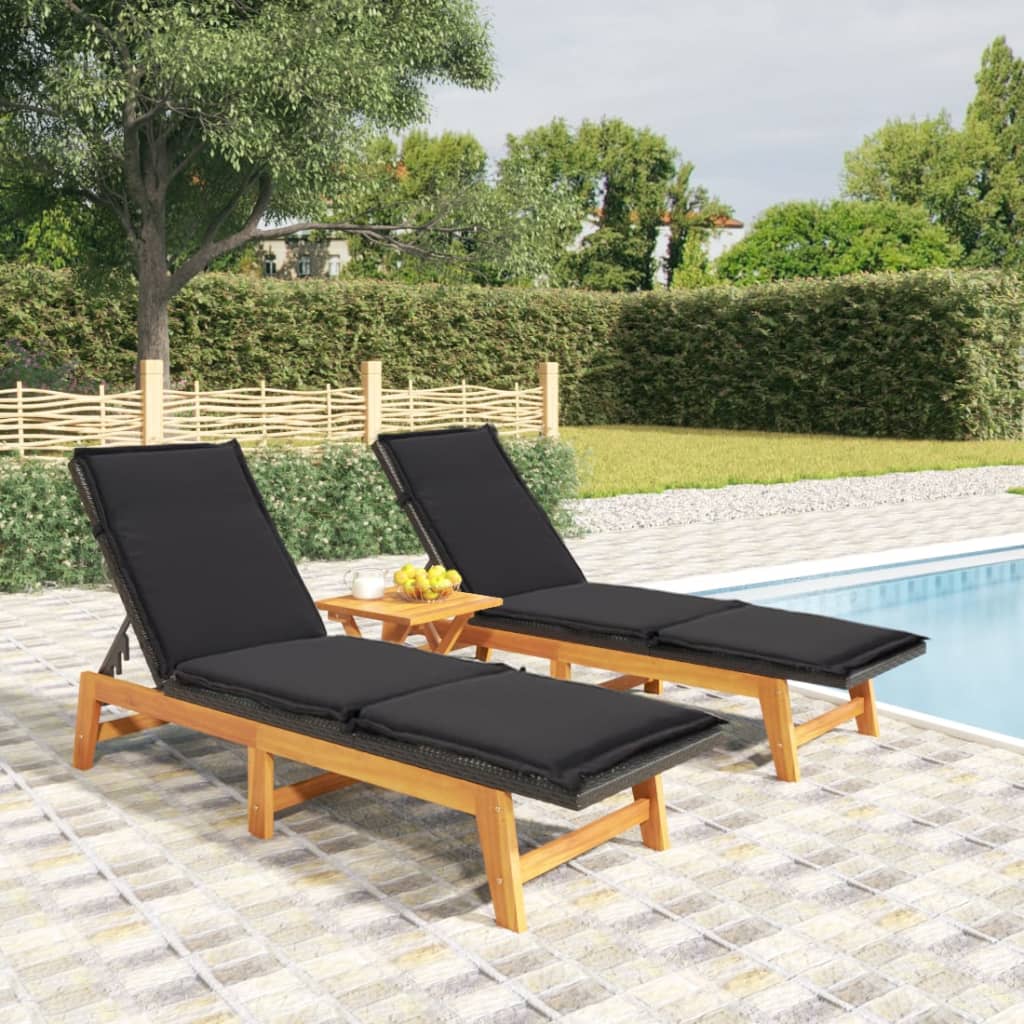 vidaXL 3 Piece Patio Lounge Set Poly Rattan&Solid Wood Acacia-0