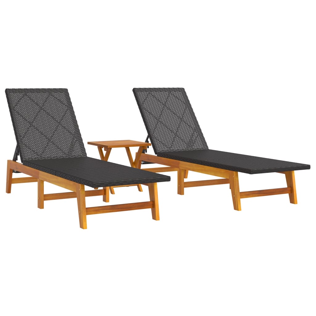 vidaXL 3 Piece Patio Lounge Set Poly Rattan&Solid Wood Acacia-2