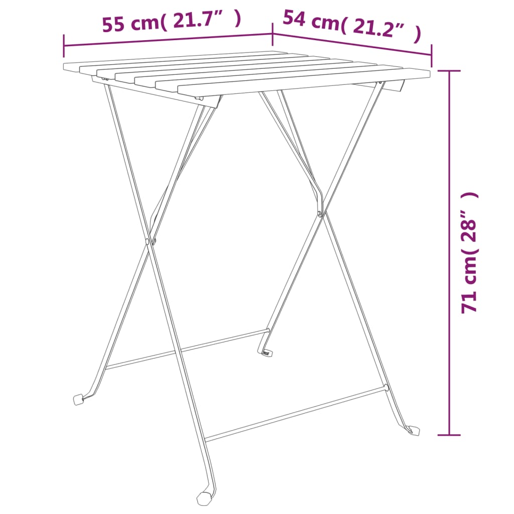 vidaXL 3 Piece Folding Bistro Set Solid Wood Teak and Steel-7