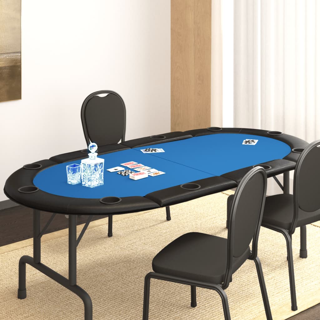 vidaXL 10-Player Folding Poker Tabletop Oval Card Gaming Table Blue/Green-3