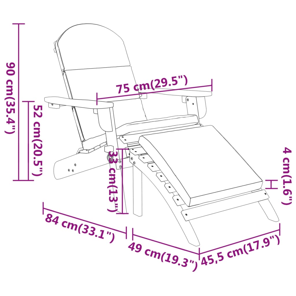 vidaXL Adirondack Patio Chair with Footrest Solid Wood Acacia-6