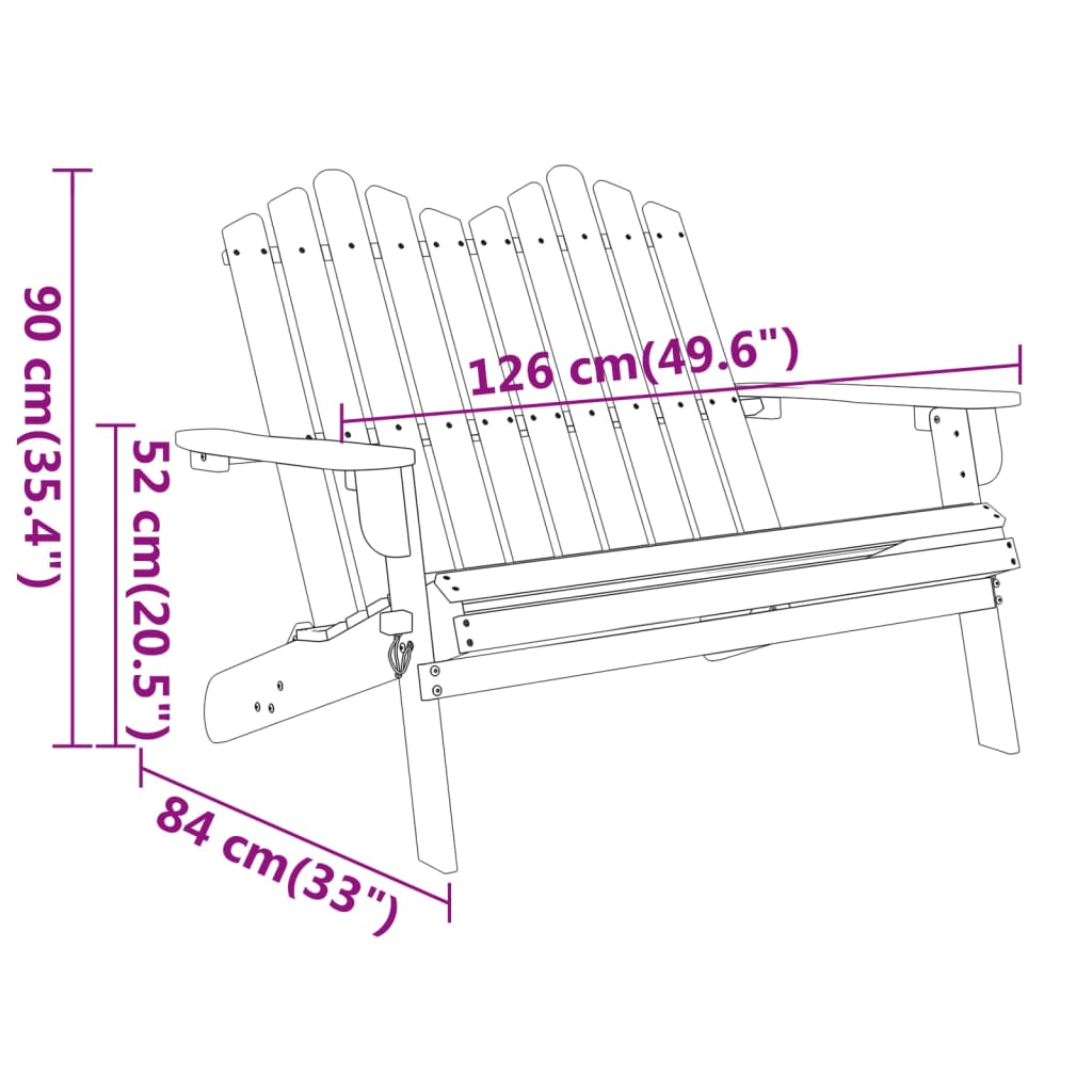 vidaXL Adirondack Patio Bench 49.6" Solid Wood Acacia-6