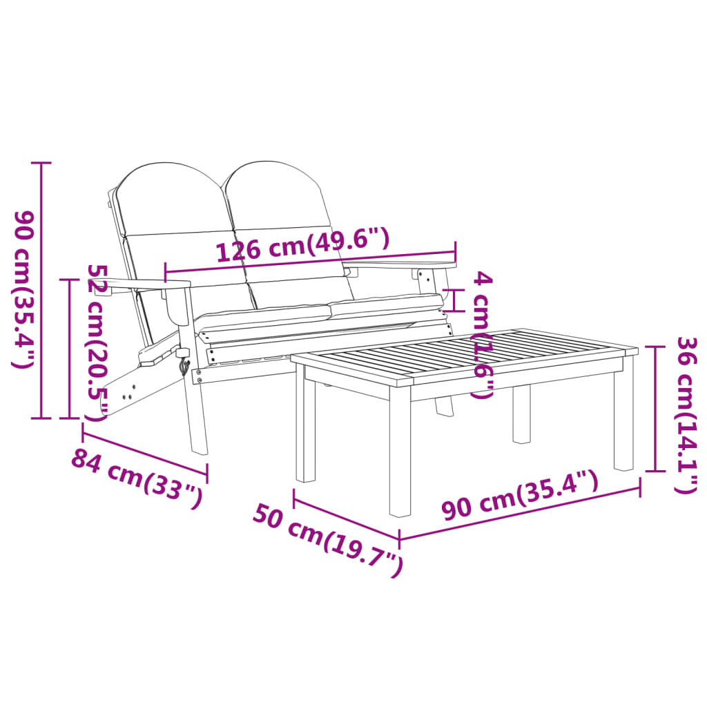 vidaXL 2 Piece Adirondack Patio Lounge Set Solid Wood Acacia-7