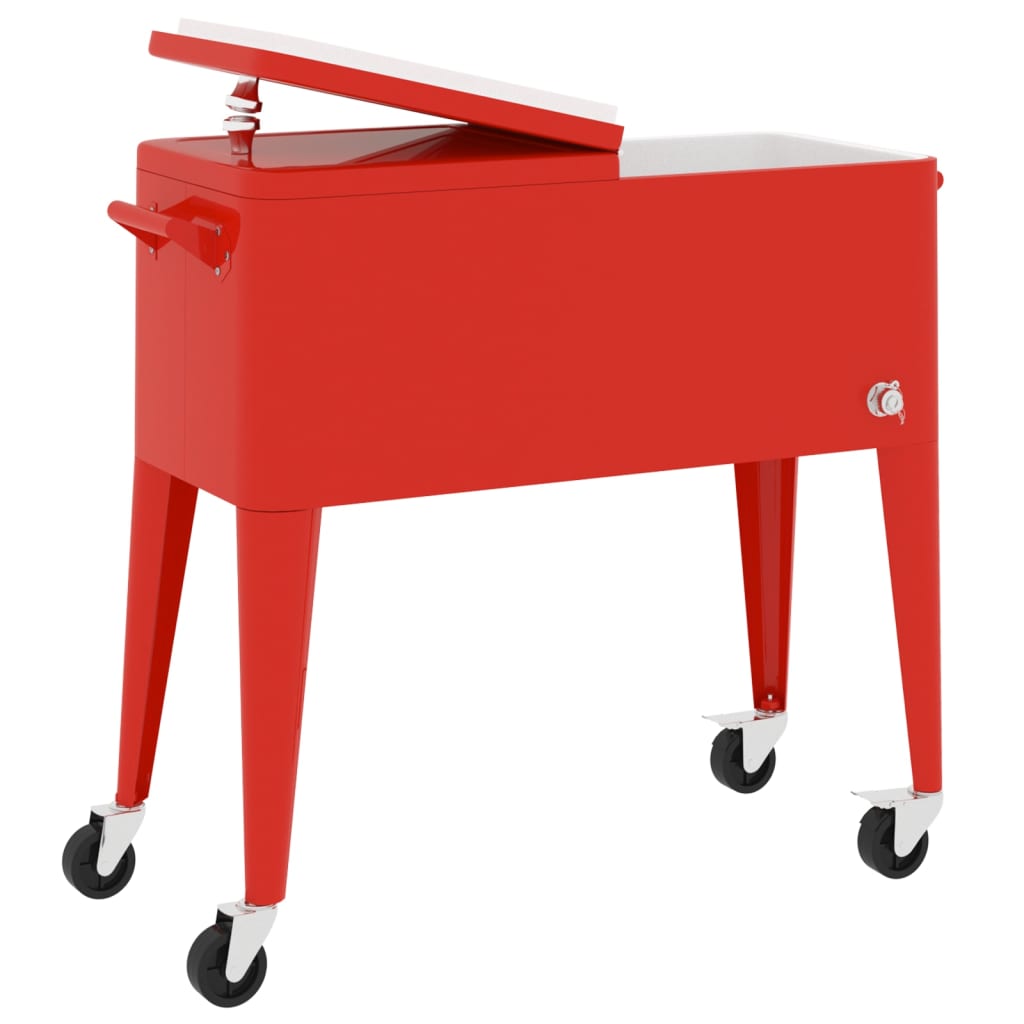 vidaXL Cooler Cart with Wheels Red 36.2"x16.9"x35"-2