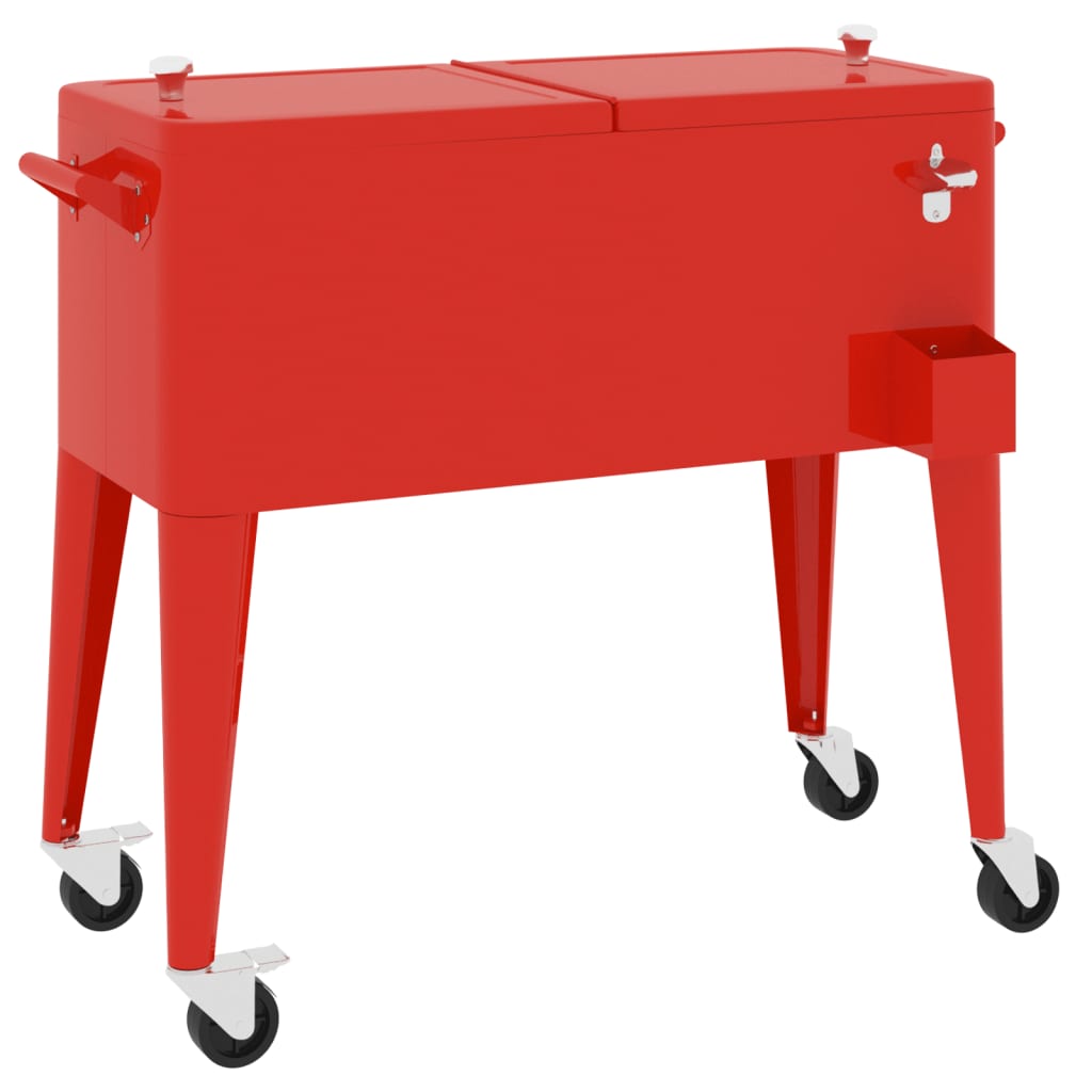 vidaXL Cooler Cart with Wheels Red 36.2"x16.9"x35"-4