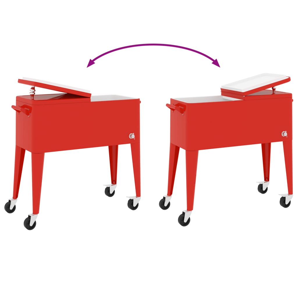 vidaXL Cooler Cart with Wheels Red 36.2"x16.9"x35"-5