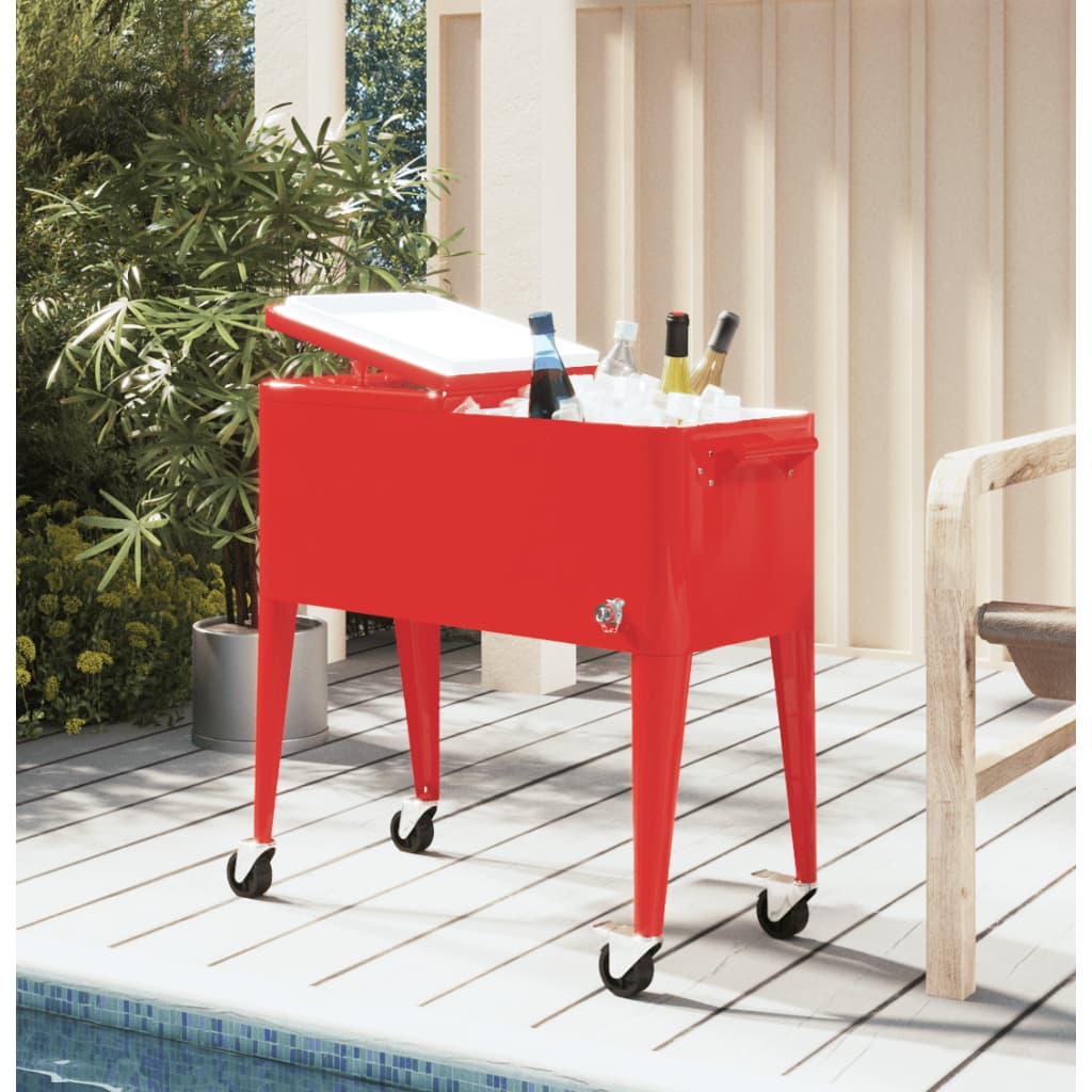 vidaXL Cooler Cart with Wheels Red 36.2"x16.9"x35"-0