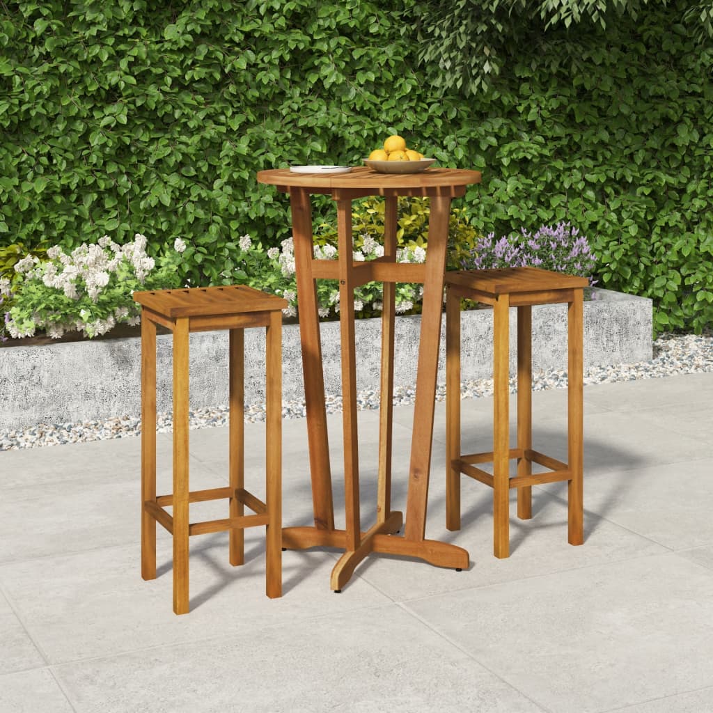 vidaXL 3 Piece Patio Bar Set Solid Wood Acacia-0