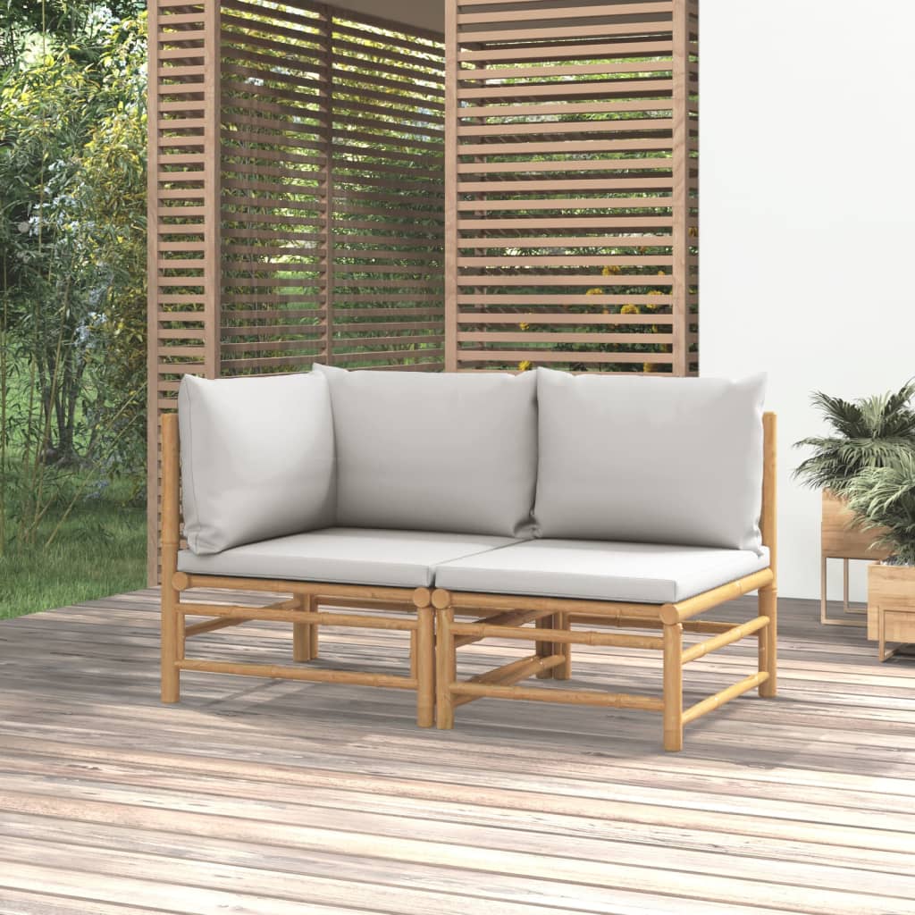 vidaXL 2 Piece Patio Lounge Set with Light Gray Cushions Bamboo-0