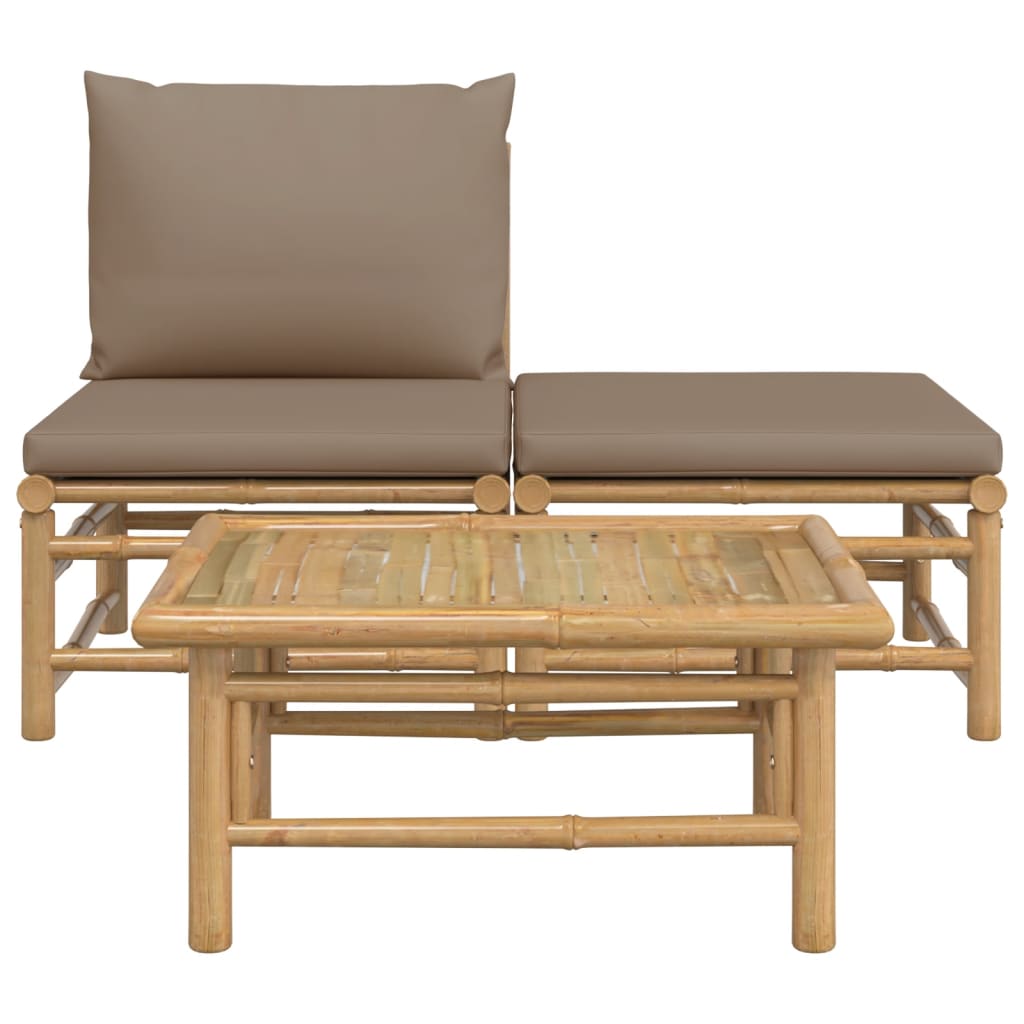 vidaXL 3 Piece Patio Lounge Set with Taupe Cushions Bamboo-1