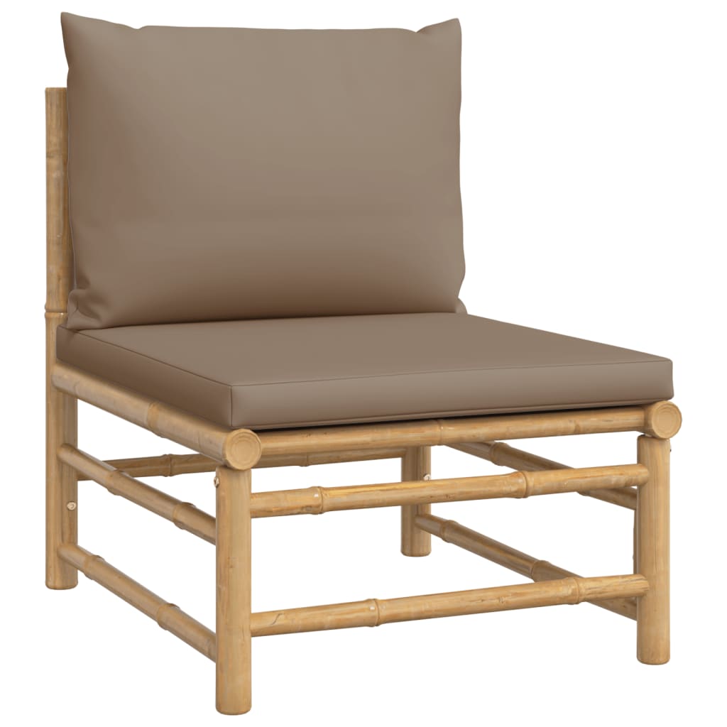 vidaXL 3 Piece Patio Lounge Set with Taupe Cushions Bamboo-2