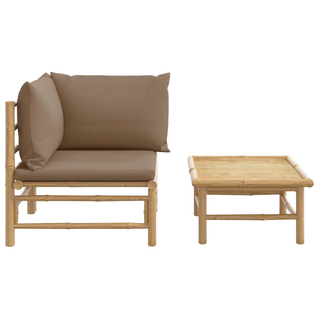 vidaXL 2 Piece Patio Lounge Set with Taupe Cushions Bamboo-1