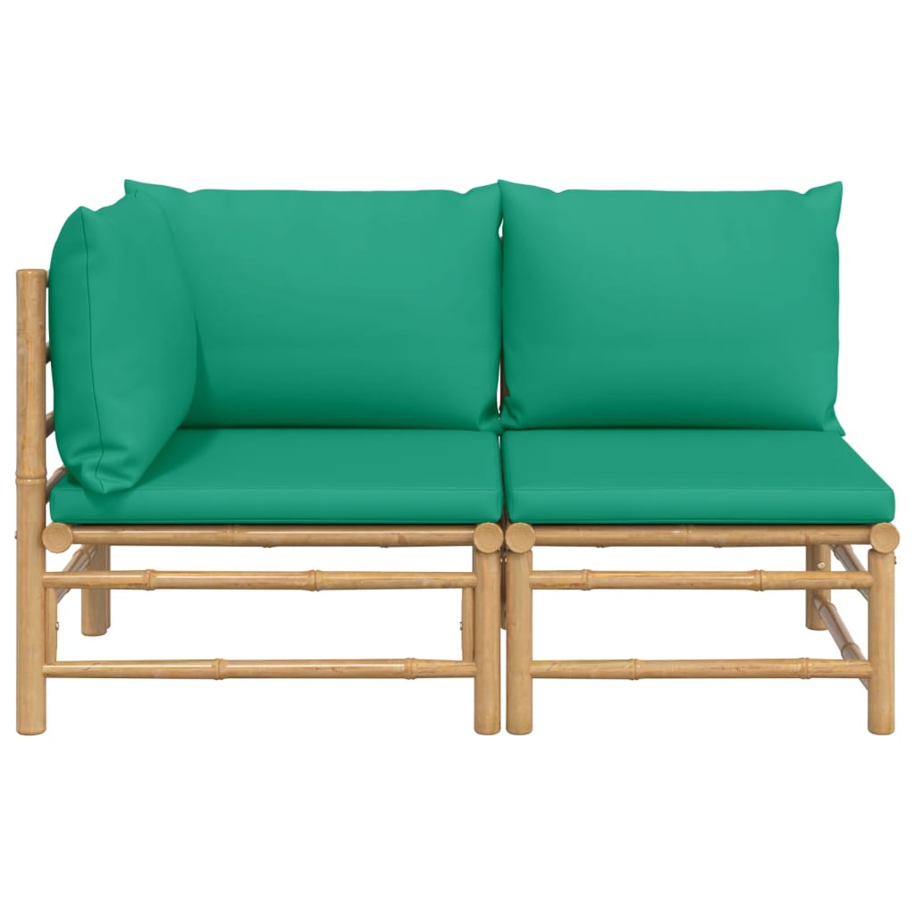 vidaXL 2 Piece Patio Lounge Set with Green Cushions Bamboo-1