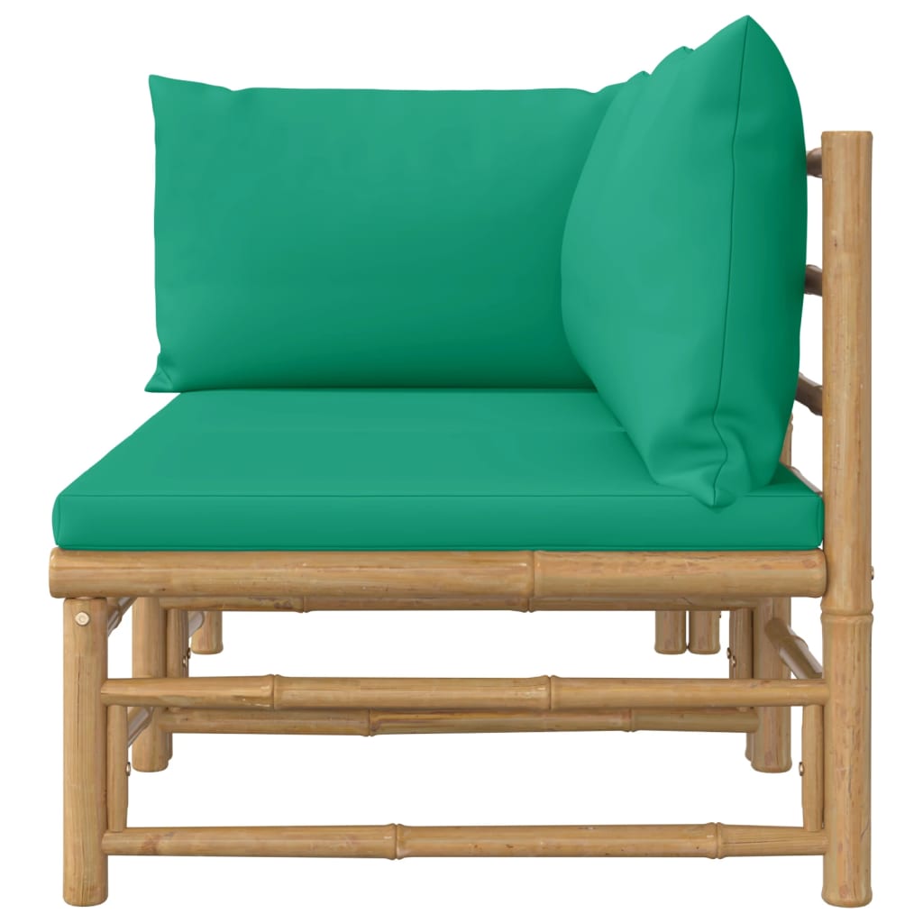 vidaXL 2 Piece Patio Lounge Set with Green Cushions Bamboo-2