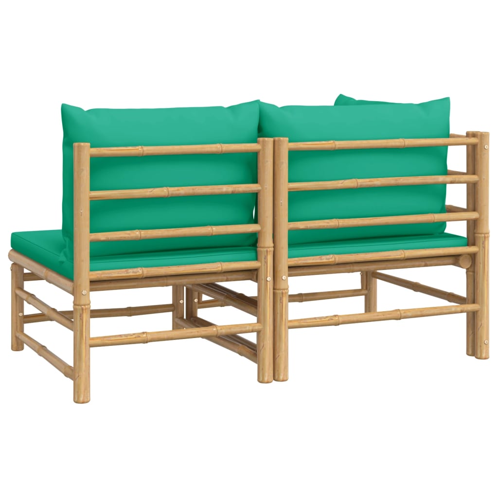 vidaXL 2 Piece Patio Lounge Set with Green Cushions Bamboo-3