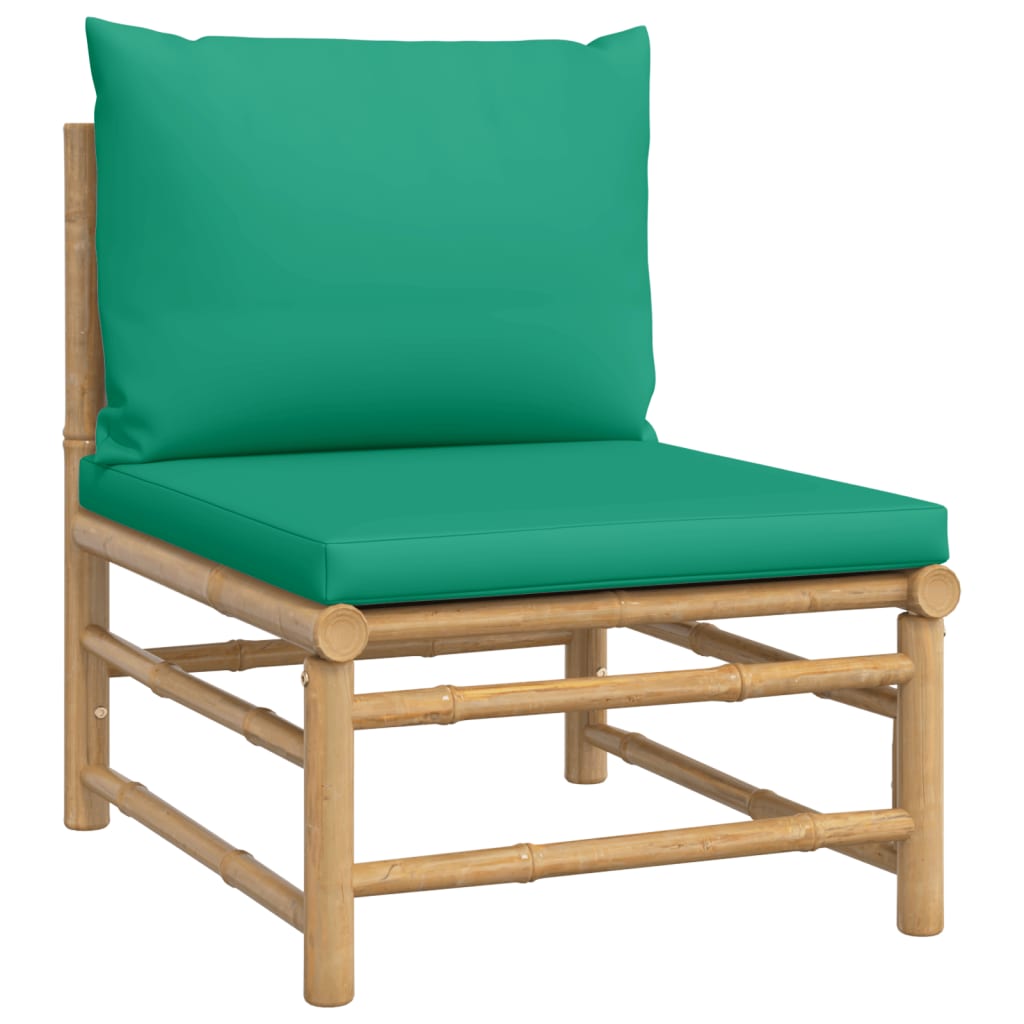 vidaXL 2 Piece Patio Lounge Set with Green Cushions Bamboo-5