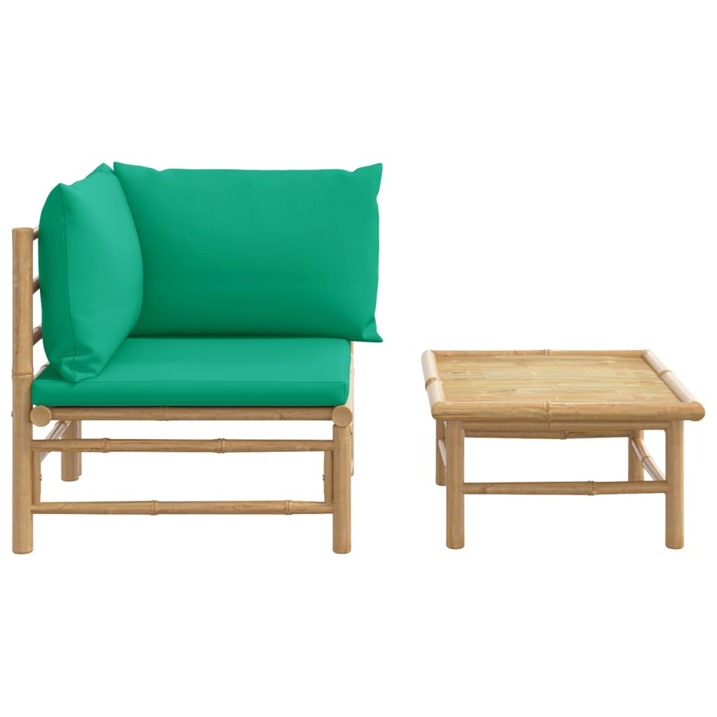 vidaXL 2 Piece Patio Lounge Set with Green Cushions Bamboo-1