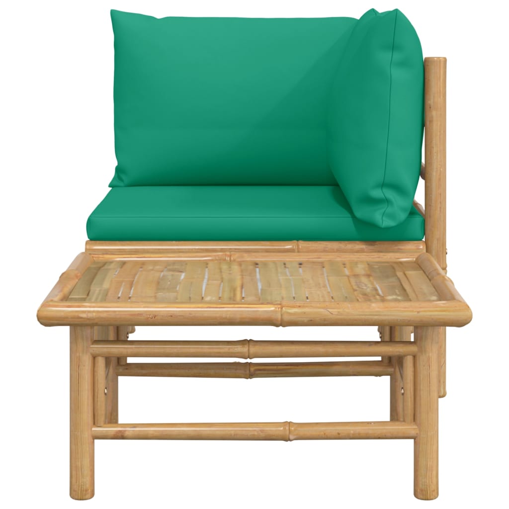 vidaXL 2 Piece Patio Lounge Set with Green Cushions Bamboo-2