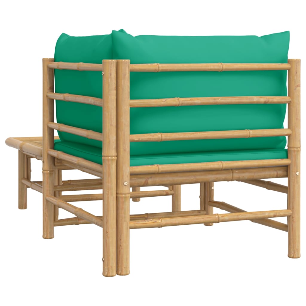 vidaXL 2 Piece Patio Lounge Set with Green Cushions Bamboo-3