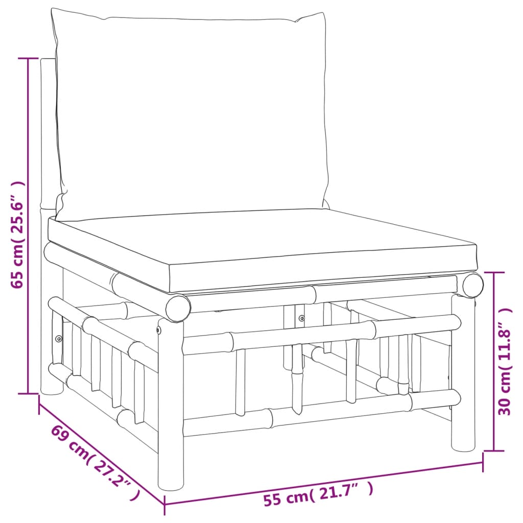 vidaXL 3 Piece Patio Lounge Set with Cream White Cushions Bamboo-1