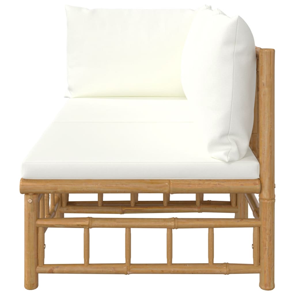 vidaXL 2 Piece Patio Lounge Set with Cream White Cushions Bamboo-2