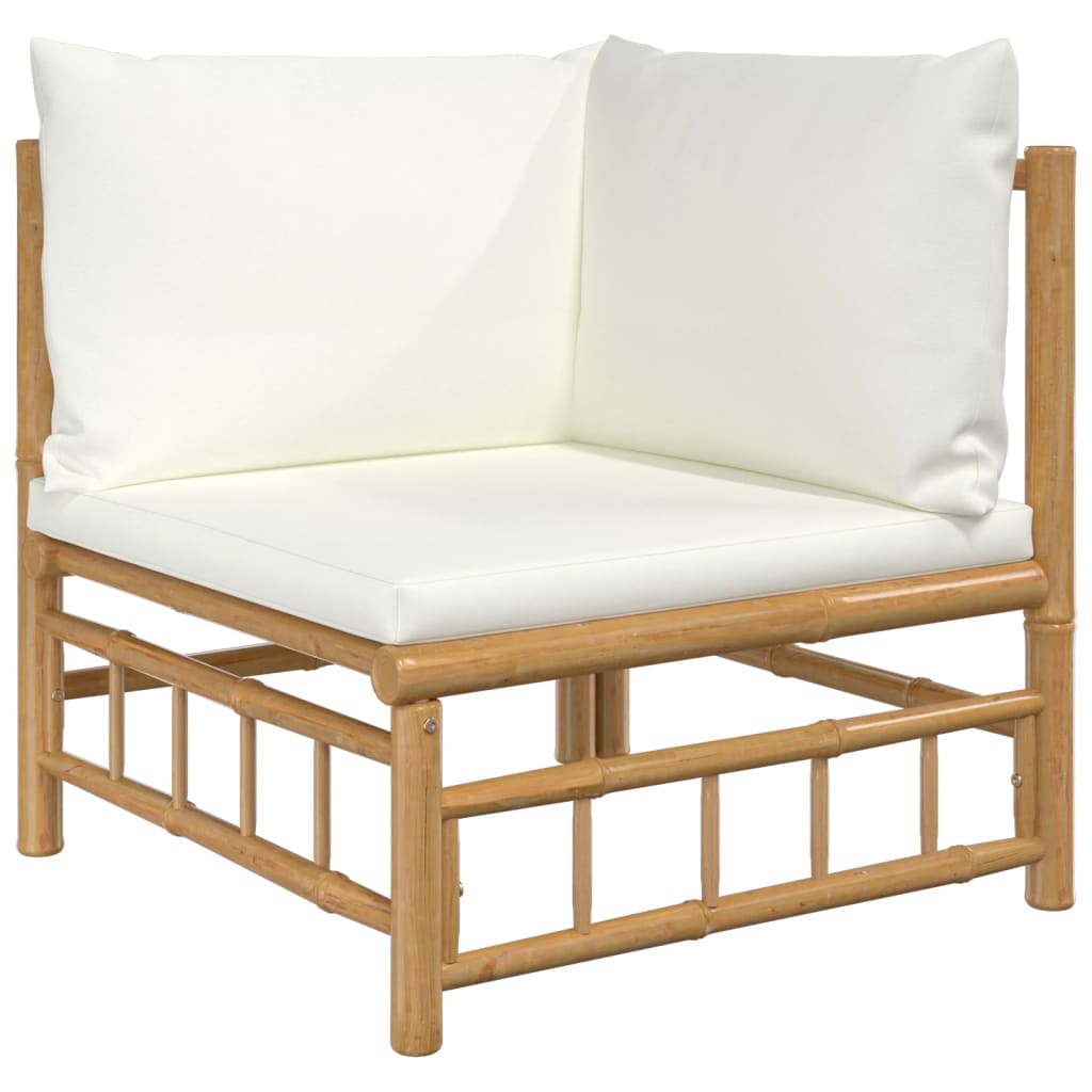 vidaXL 2 Piece Patio Lounge Set with Cream White Cushions Bamboo-4