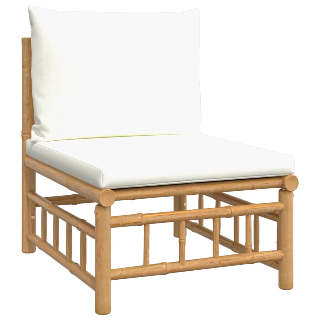 vidaXL 2 Piece Patio Lounge Set with Cream White Cushions Bamboo-5