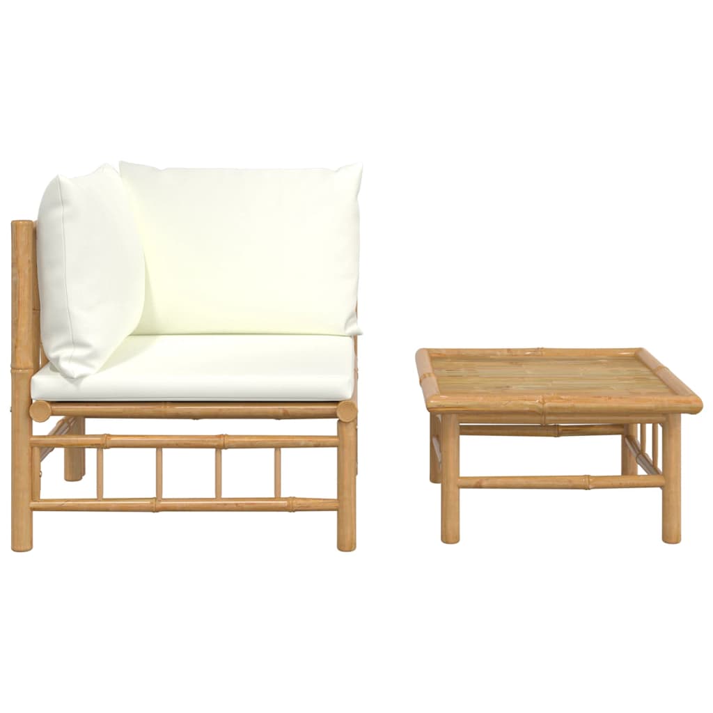 vidaXL 2 Piece Patio Lounge Set with Cream White Cushions Bamboo-1