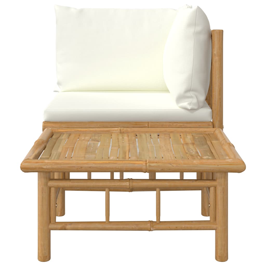 vidaXL 2 Piece Patio Lounge Set with Cream White Cushions Bamboo-2