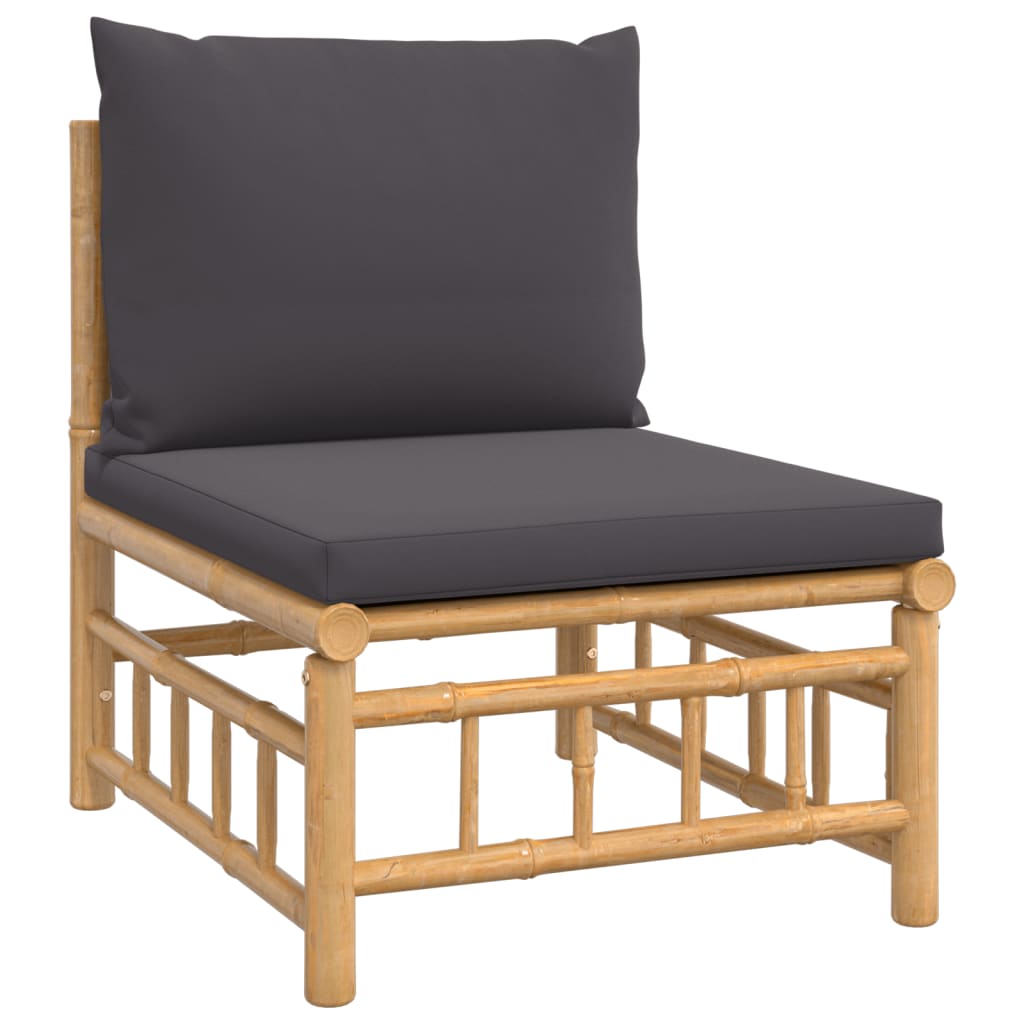 vidaXL 3 Piece Patio Lounge Set with Dark Gray Cushions Bamboo-2