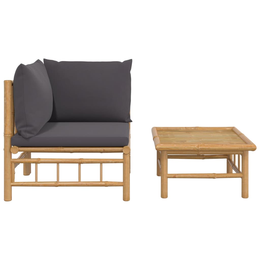 vidaXL 2 Piece Patio Lounge Set with Dark Gray Cushions Bamboo-1