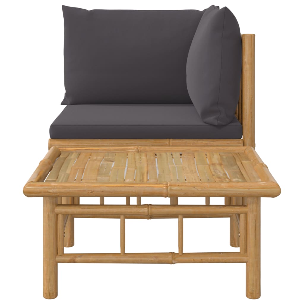 vidaXL 2 Piece Patio Lounge Set with Dark Gray Cushions Bamboo-2