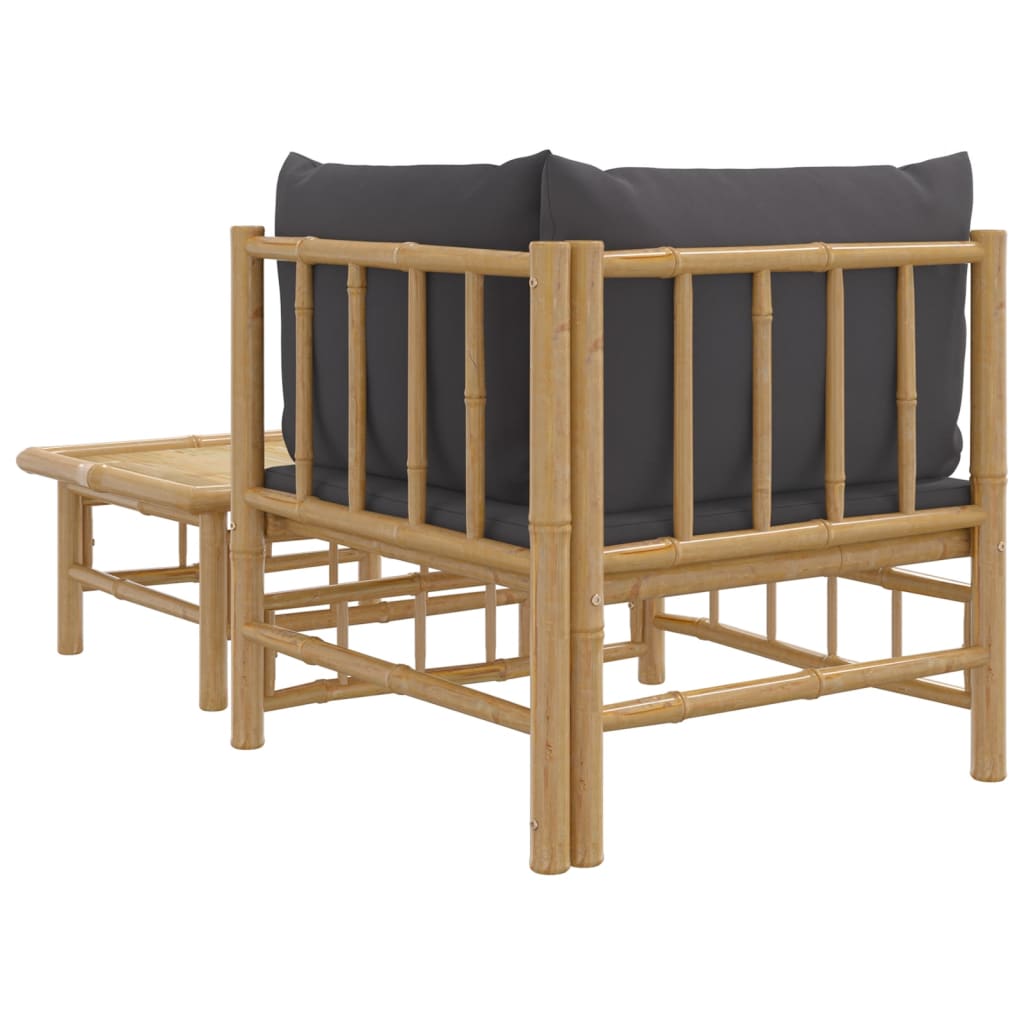 vidaXL 2 Piece Patio Lounge Set with Dark Gray Cushions Bamboo-3