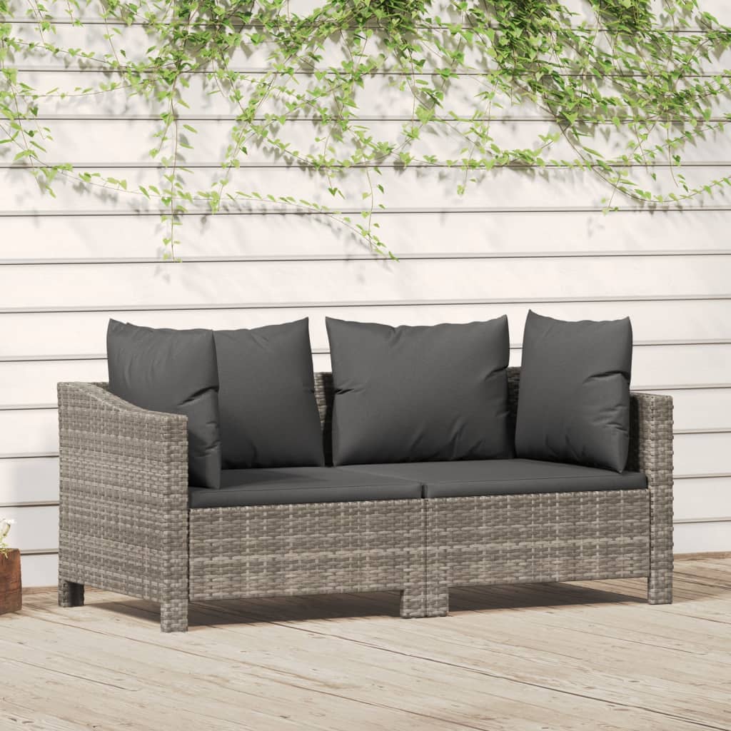 vidaXL 2 Piece Patio Lounge Set with Cushions Gray Poly Rattan-0