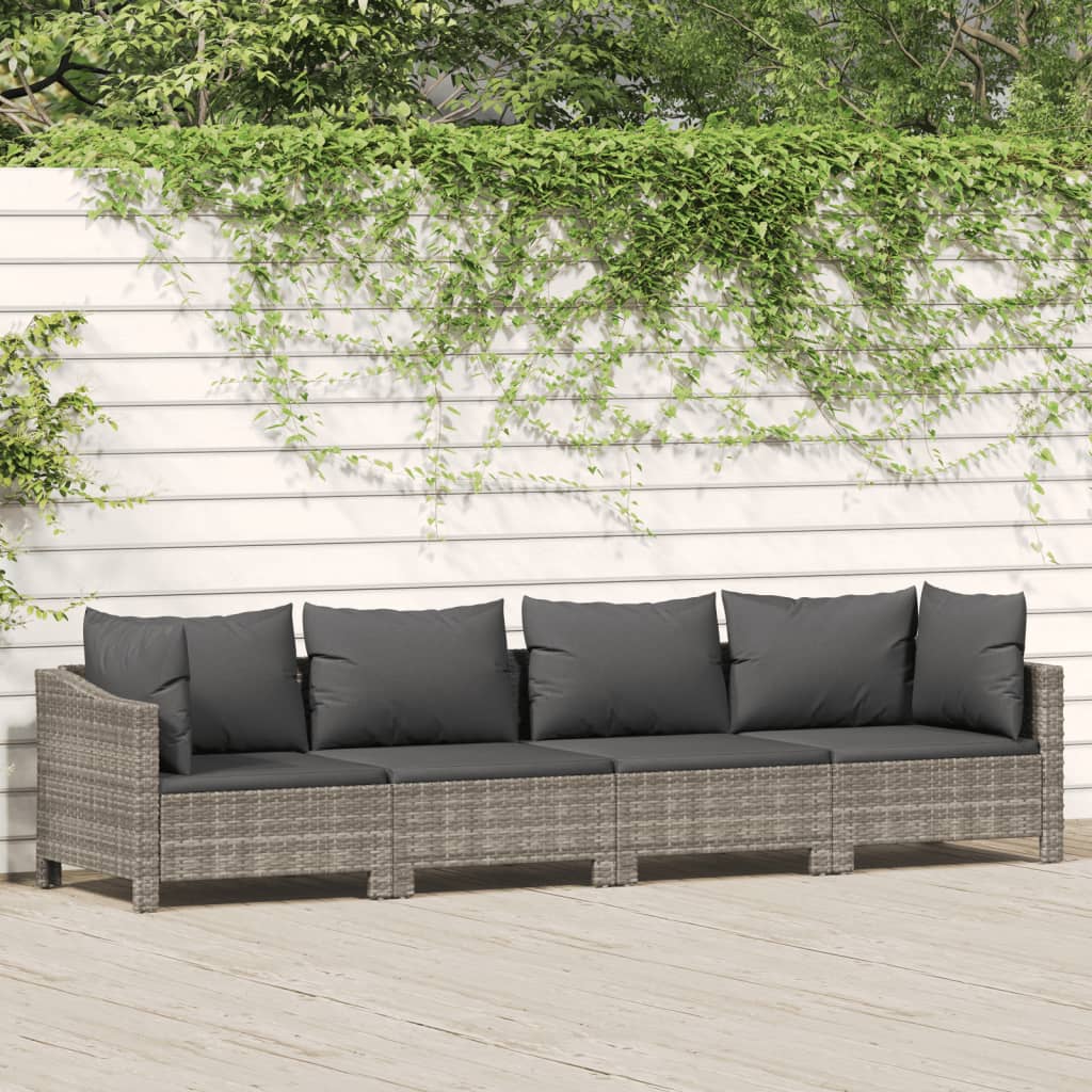 vidaXL 4 Piece Patio Lounge Set with Cushions Gray Poly Rattan-0