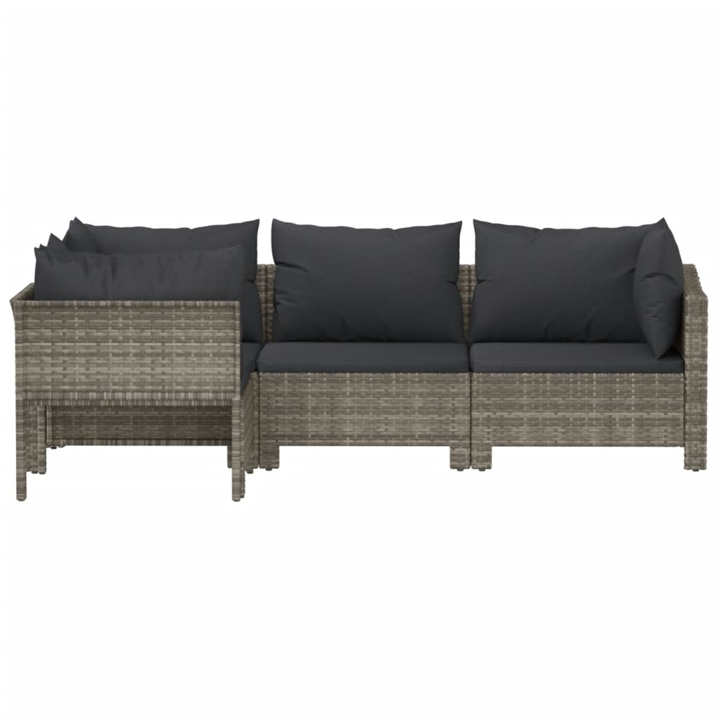 vidaXL 4 Piece Patio Lounge Set with Cushions Gray Poly Rattan-2