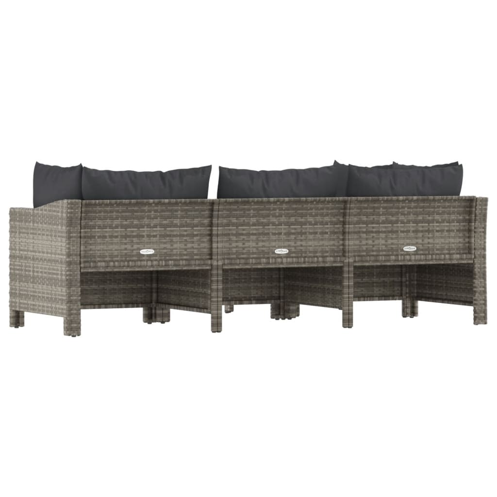 vidaXL 4 Piece Patio Lounge Set with Cushions Gray Poly Rattan-4