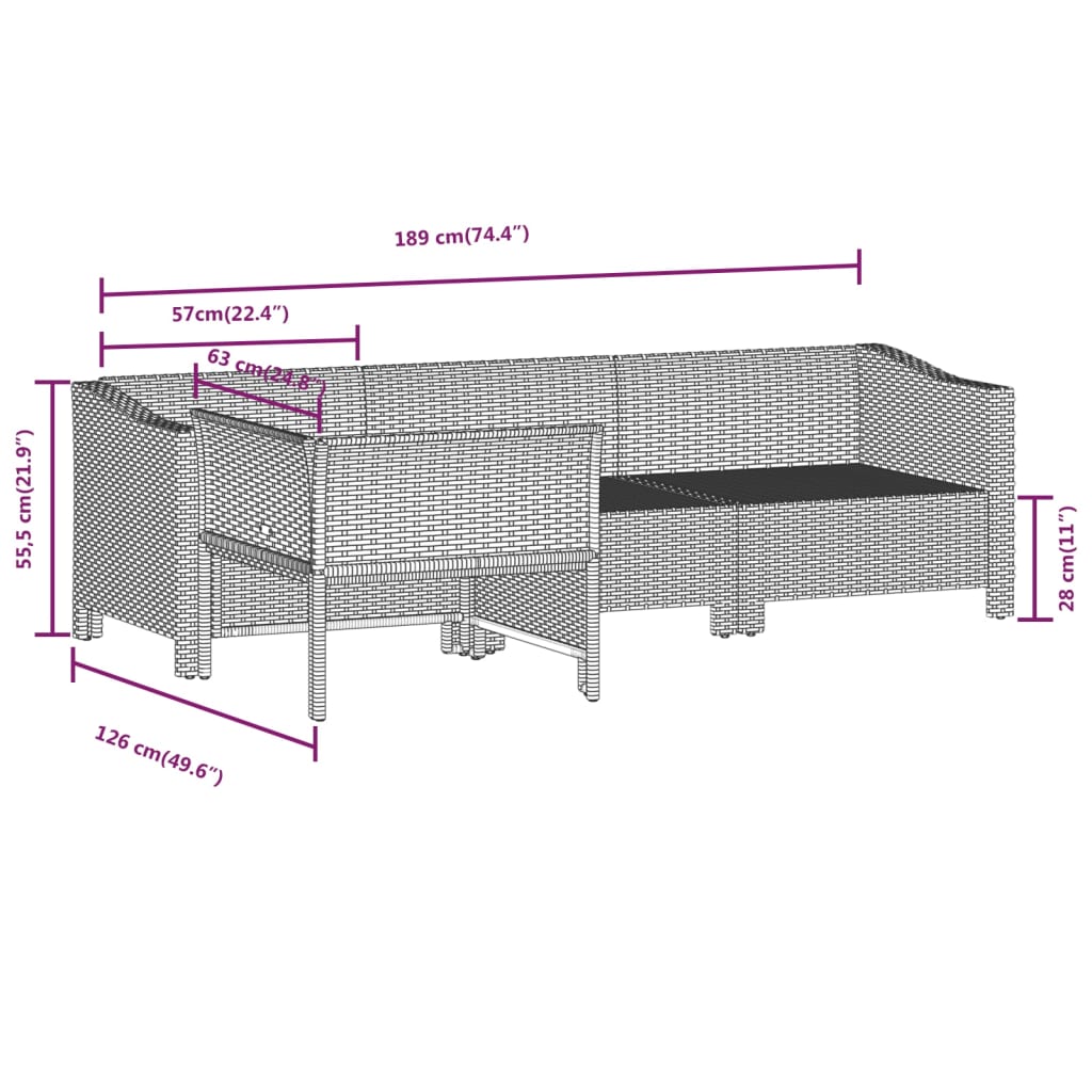 vidaXL 4 Piece Patio Lounge Set with Cushions Gray Poly Rattan-6