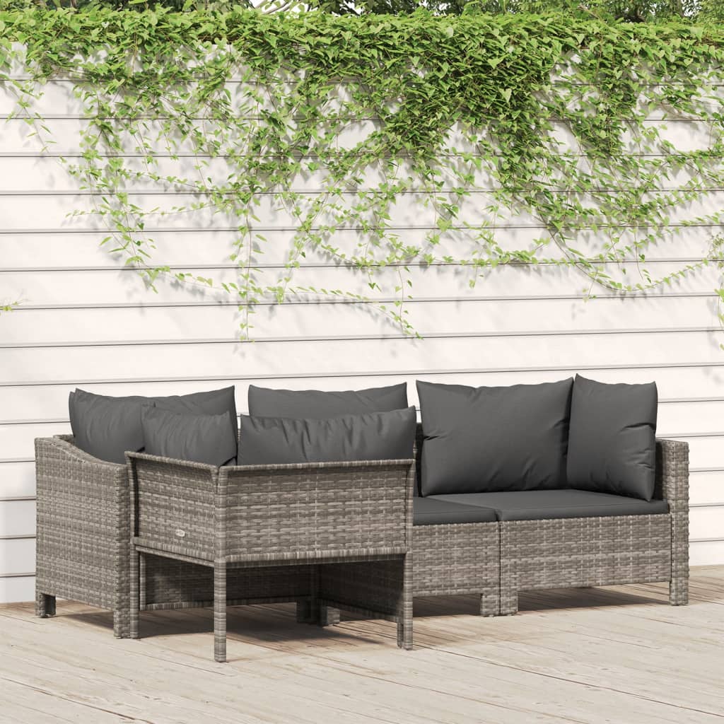 vidaXL 4 Piece Patio Lounge Set with Cushions Gray Poly Rattan-0