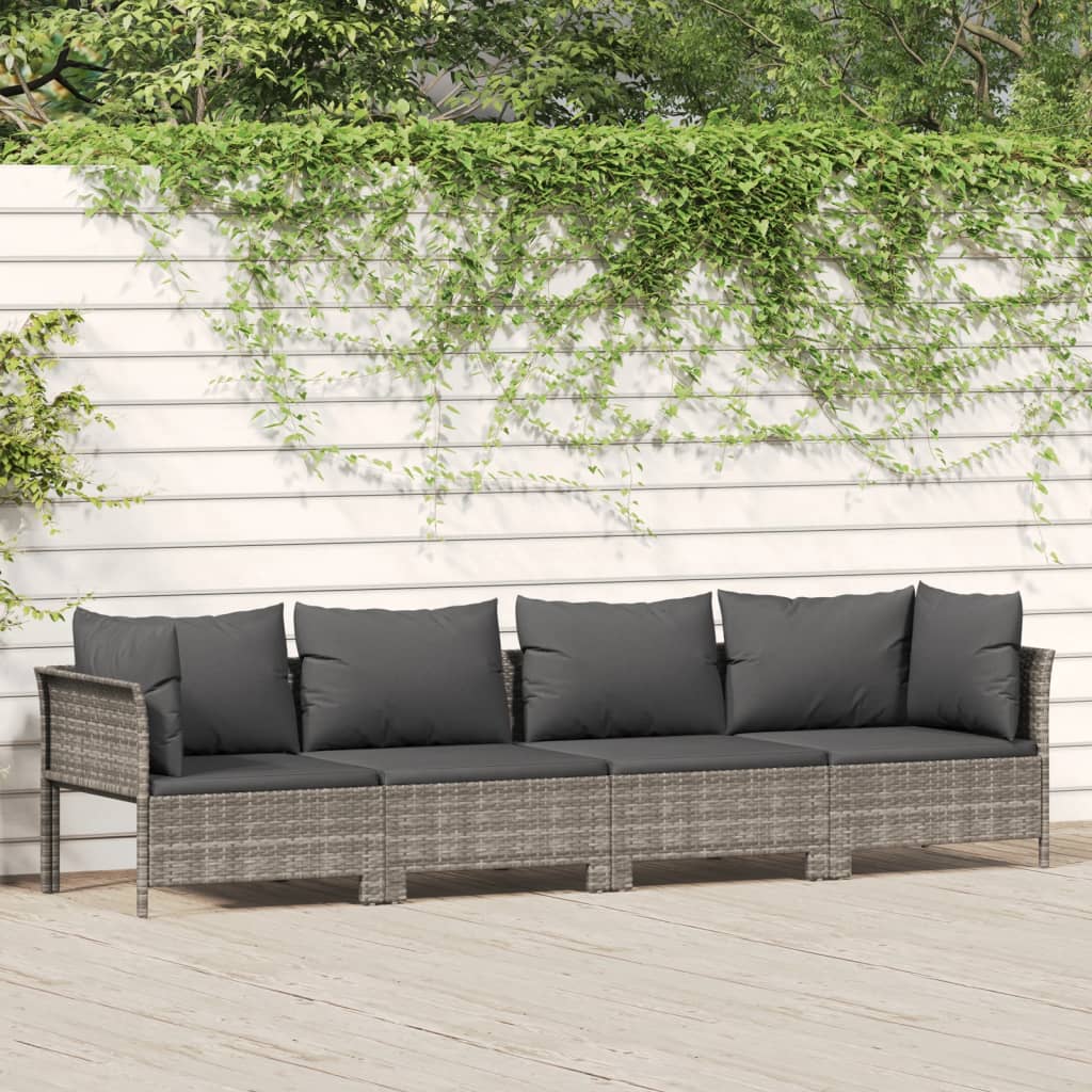 vidaXL 4 Piece Patio Lounge Set with Cushions Gray Poly Rattan-0