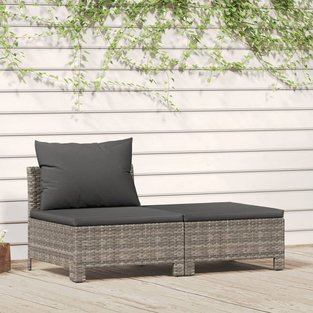 vidaXL 2 Piece Patio Lounge Set with Cushions Gray Poly Rattan-0