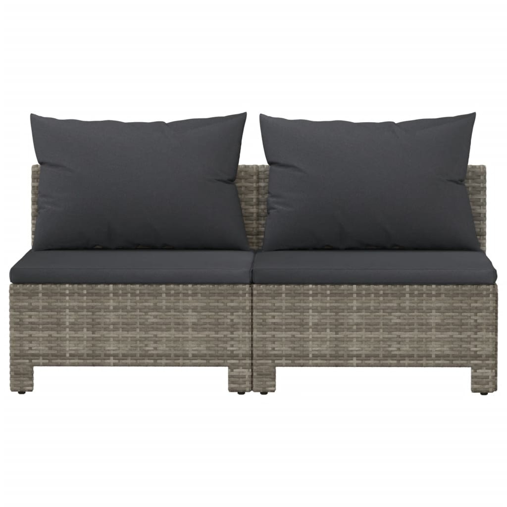 vidaXL 2-Seater Patio Sofa with Cushions Gray Poly Rattan-2